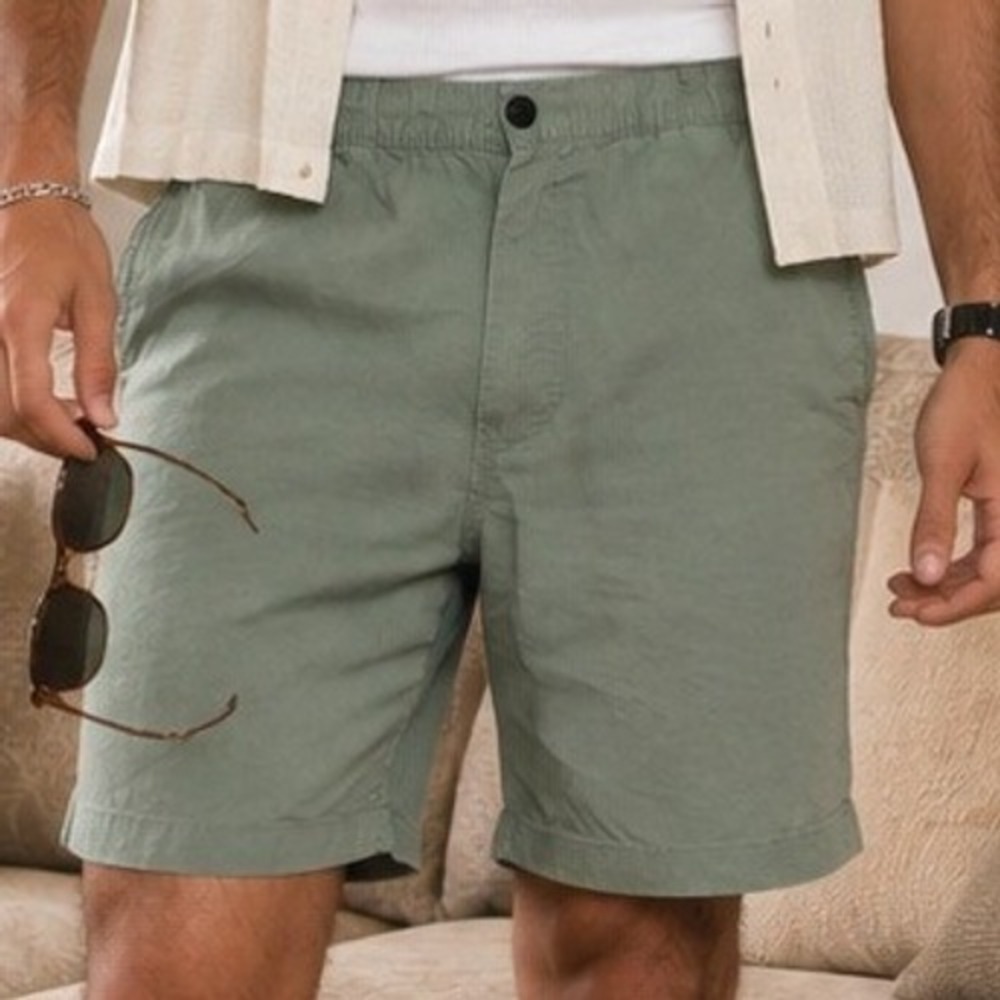 Saks Fifth Avenue Shorts Medium Green Linen Blend Drawstring Casual Summer Beach